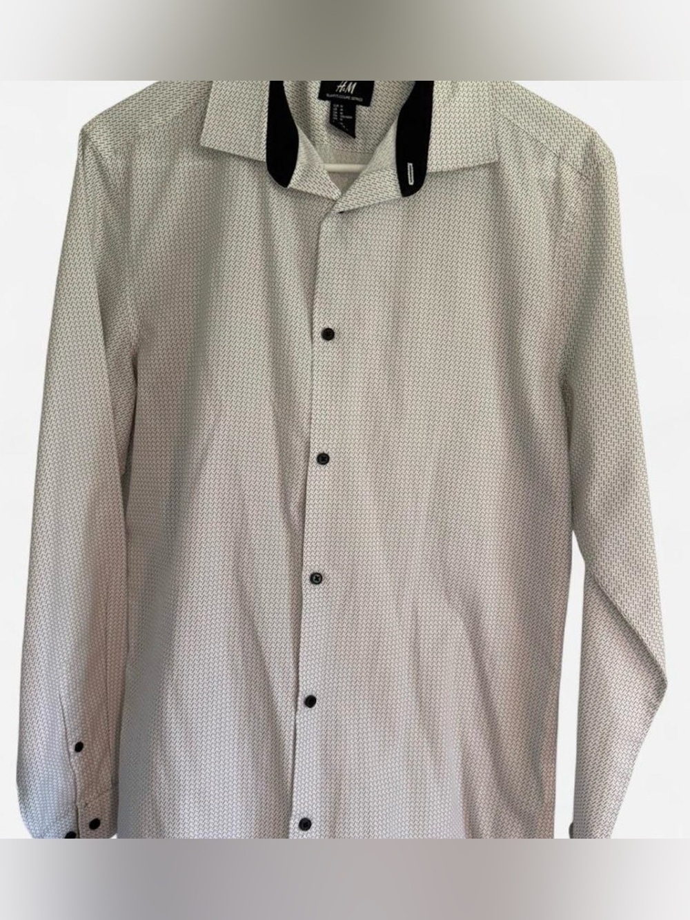 H&M White Button-Up Shirt with Black Accents